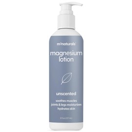 M3 Naturals Unscented Magnesium Lotion for Sleep & Leg Cramps, Suitable for Sensitive Skin, Helps with Muscle Relaxation, Soothes Tired Legs & Foot Aches and Supports Restful Nights, 8 fl oz