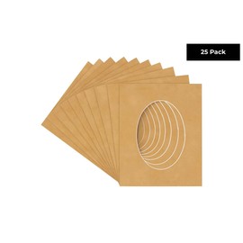3x5 Mat For 6x7.5 Frame - Precut Beige Suede Oval Shaped Photo Mat Board Opening - Acid Free Matte and Bevel Cut for Family Photos, Pack of 25 Matboards Show Kit With Acid Free Backings & Clear Bags