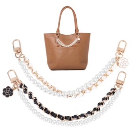 2pcs Pearl Purse Chain Extender, Black White Gold Bag Strap Replacement Charms Handbag Chain Straps with Metal Buckle Purse Making Supplies for Short Handle Shoulder Crossbody Bags Accessories