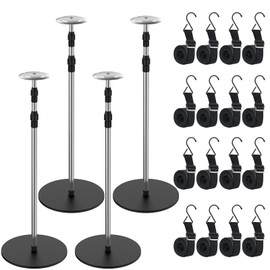 Fshihine Boat Cover Support Poles, 4 Pack Adjustable Stainless Steel Pontoon Boat Cover Support System, Telescoping Tarp Accessories with 16 Straps and Metal Base for V Hull, Jon, Pontoon Boat