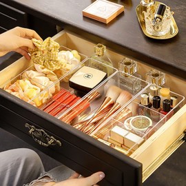 Clear Plastic Drawer Organizers for Makeup, Jewelry & Office Supplies – 7-Piece Storage Tray Set for Neat, Organized Drawers