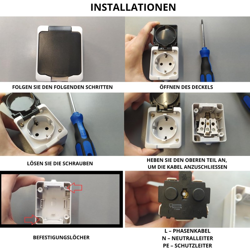 Miratic Surface-Mounted Socket IP54 - Wet Room Socket with Switch,
