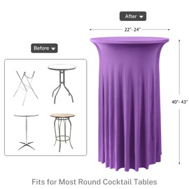 ANMINY Highboy Spandex Cocktail Table Covers with Ruffle Skirt Stretch Fitted Cocktail Tablecloth Linens for 24" D x 43" H Round Tables Washable Decorative High Top Table Covers - Deep Purple