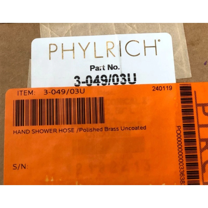 Phylrich 3-049/03U Bathroom Hand Shower Hose POLISHED BRASS UNCOATED New