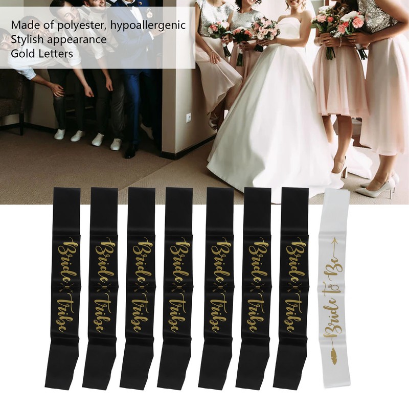 8Pcs Bride Bridesmaid Sash Gold Letters Hypoallergenic Material Wedding Bride