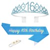 POPOYU 16th Fabulous Birthday Crown Sash Set Blue Tiara Crown