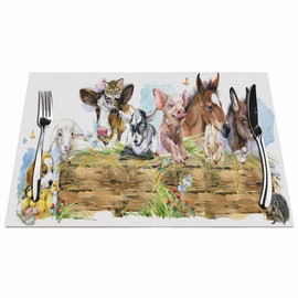 Walmsco Placemats Farm Animal Party Drawings Decor For Dining Room Kitchen Table,Waterproof Non-Slip Washable Heat Resistant Placemats,Set of 4,12"x18"