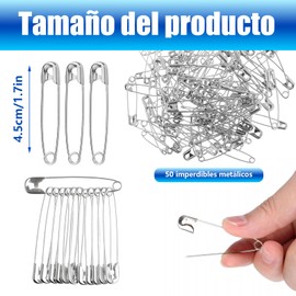 Molkocan Alfileres de Seguridad Grandes 45 MM - 50 Unidades de Primera Calidad de Hierro para Manualidades, Costura y Fabricación de Joyas (Plata)