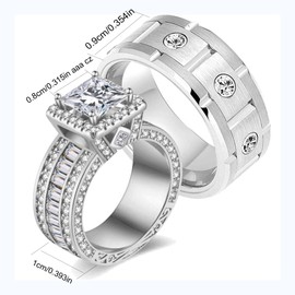 lvrong Couple Rings His Her Wedding Ring for Him and Her Matching Rings White Gold Plated AAA CZ Ring