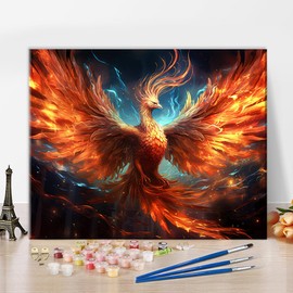 TUMOVO Paint by Number Flying Bird with Fire Paint by Number for Adults, Phoenix Oil Painting Kit, Mythological Animal Acrylic Painting Set with Brushes and Pigment, 16x20 Inch