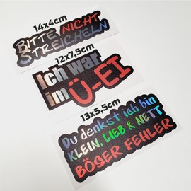 folien-zentrum - 3 STK. Aufkleber Auto Set - Streicheln/Ü-Ei/Fehler - Autoaufkleber Farbwechsel Oilslick Schwarz - OEM & JDM Tuning Autosticker - Lustige Sprüche Sticker Car - Made in Germany 1