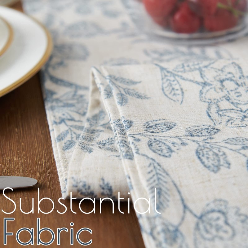 TOPICK Spring Table Runner Linen Farmhouse Table Cloth Blue Floral