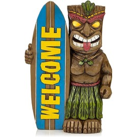 KENANLAN tiki statues outdoor large 19 * 13 * 8 Garden Statue Welcome Sign Surfboard Ornaments for Outdoor Decoration(No Light)