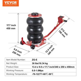 VEVOR Air Jack with Adjustable Handle, Max 5 Ton/11000 lbs Triple Bag Air Jack, Airbag Jack with Six Steel Pipes, Lift up to 18.5 inch/470 mm, 3-5 s Fast Lifting Pneumatic Jack for Car, Garage, Repair:_3T - Non-Adjustable Long Handle - Red