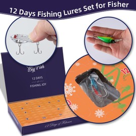 AnExer Fishing Lure Kits 12 Days Fishing Lures Set for Fisher Men Adults Teens, Surprise Birthday Gifts for Father, Grandpa, Brother and Boyfriend