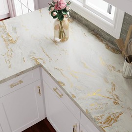 Beige Gold Liquid Marble Contact Paper for Countertops Waterproof Peel and Stick Countertops Matte Marble Wallpaper for Kitchen 15.7''x118'' Self Adhesive Countertop Vinyl for Bathroom Table - Color: 15.7" x 118"