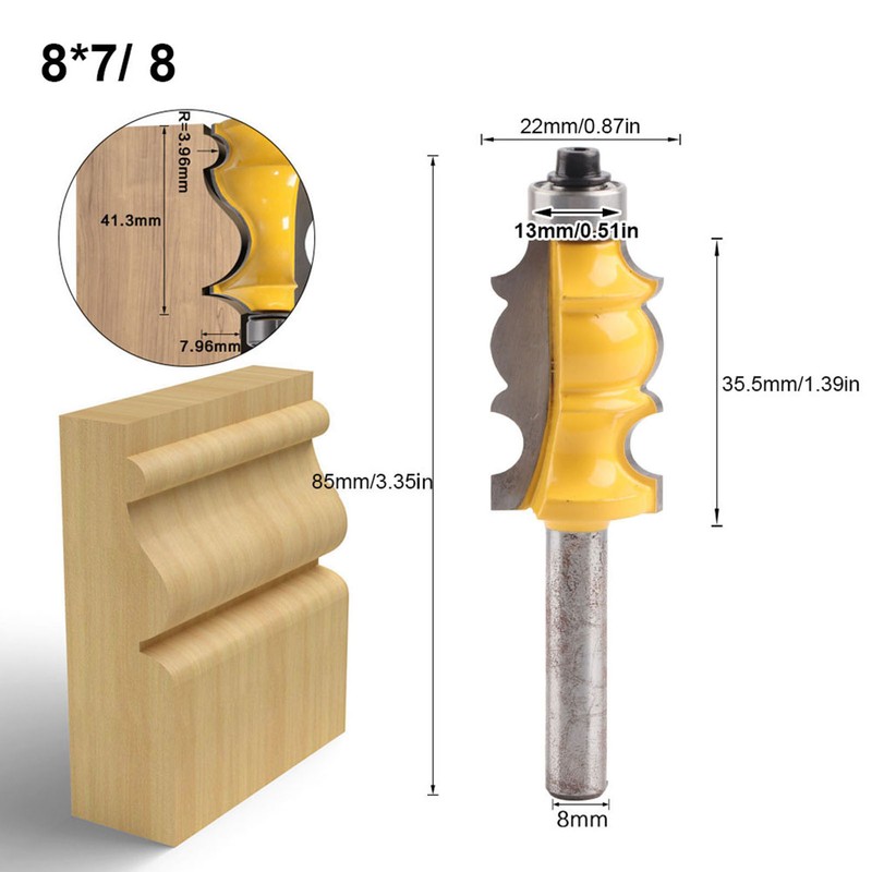 5pcs 8mm Shank Handrail Router Bit Cabinet Door Top Line