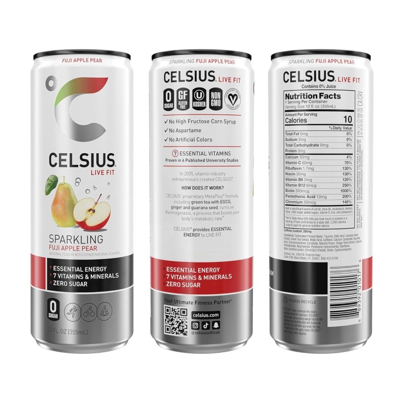 Celsius Energy Drink Sparkling Apple Pear 12.0 oz (Pack of