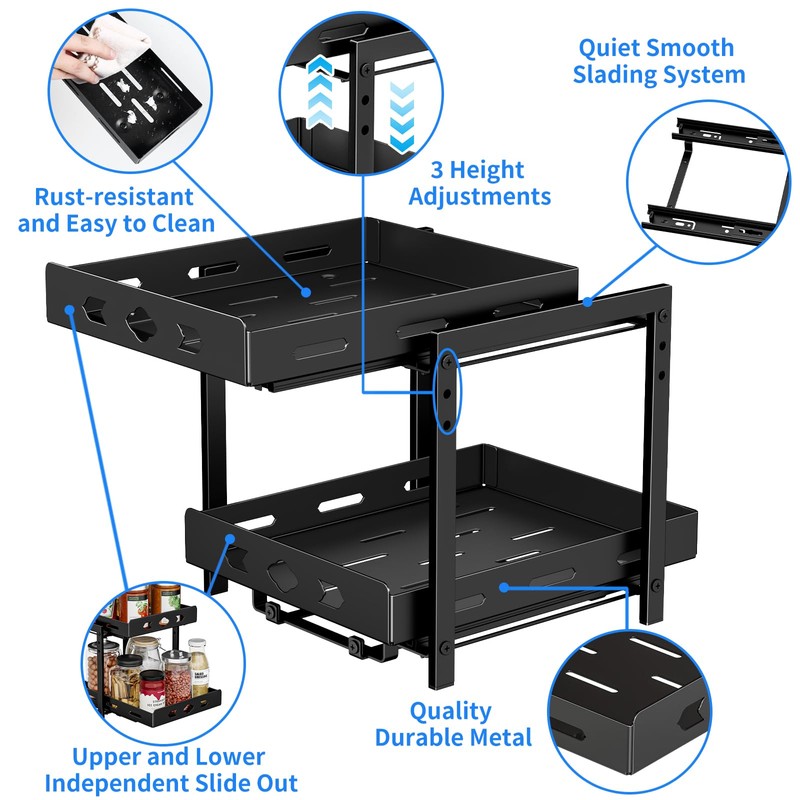 BOIVSHI Pull Out Spice Racks for Inside Cabinets, 2-Tier Cabinet
