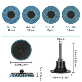 SUNJOYCO 40PCS 2 Inch Flap Disc Set with 1/4 Shank Disc Holder, Roll Lock Quick Change Sanding Discs for Die Grinder, 40/60/80/120 Grits