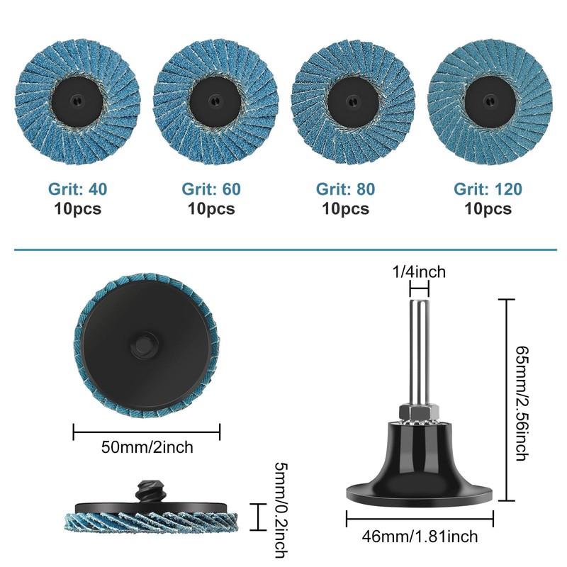 SUNJOYCO 40PCS 2 Inch Flap Disc Set with 1/4 Shank