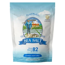 Pure Flourish Coarse Sea Salt 1.1 LB | Certified French Harvest & Import | Organic & Unrefined | Rich in 82 Essential Minerals | Hand Harvested Light Grey Coarse Salt Crystals from France