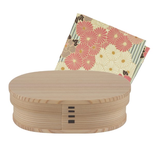Otate Kogeisha Akita Cedar Magewappa Bento Box (Oval Bento Box, Small Furoshiki Set, Pink Beige - Small), Lunch Box, Wappa, Wooden Bento Box, Made in Japan, Urethane Painting, Traditional Crafts, Japanese souvenir