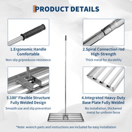 Heavy Duty Lawn Leveling Rake,Stainless Steel Lawn Leveler with Adjustable Long Handle ,Landscape Leveling Tool | Yard Leveling Landscape Rake & Ground Leveler (Sliver Steel 30*10 in)