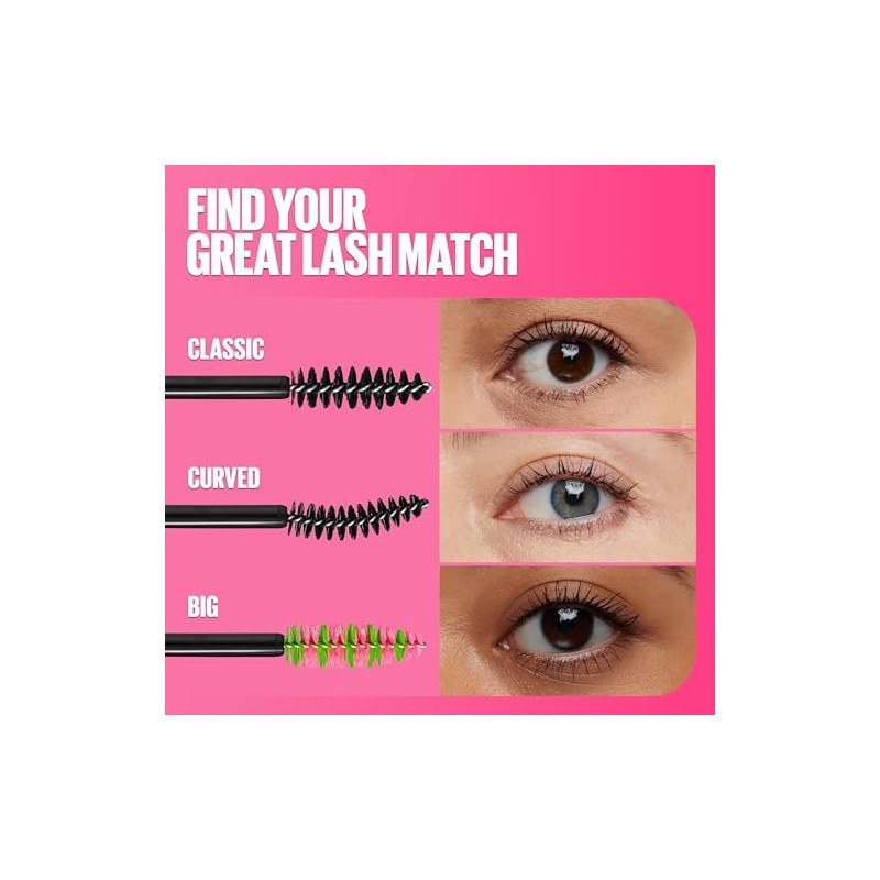 Maybelline Great Lash Curved Brush Washable Mascara, Volumizing, Lengthening and