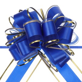 sourcing map 10pcs 6 Inch Large Big Pull Bow with Gold Edge, Organza Car Gift Wrapping Bows Ribbon for Wedding Car Baskets Presents Christmas Bow, Blue