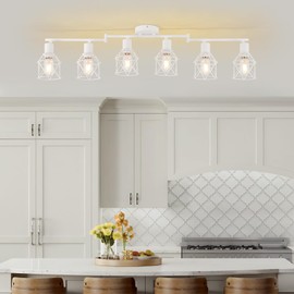 WILON Track Lighting Fixtures, 6 Light Kit Flush Mount Ceiling Spotlight, White Kitchen Light, Flexibly Rotatable Head, E26 Base