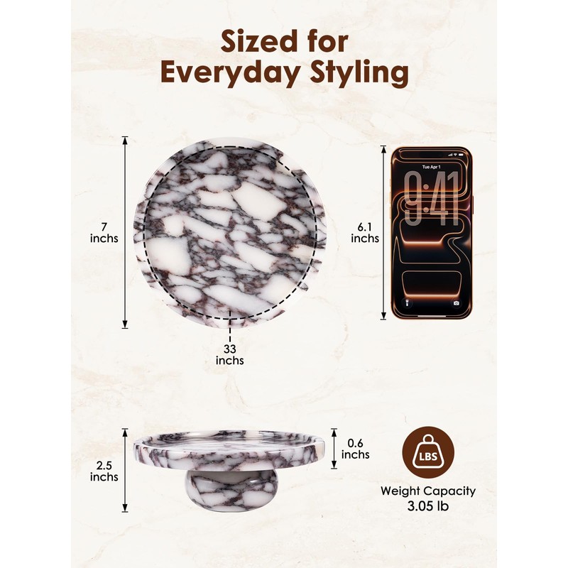Marble Decorative Tray, 7" Round Marble Tray with Legs, Calacatta