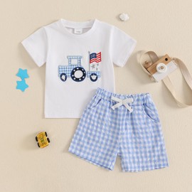 Socutebabe 4th Of July Baby Boy Girl Outfit Toddler Truck Flag T Shirt Top Shorts Fourth Of July Outfits Cute Summer Clothes (White, 6-12 Months)