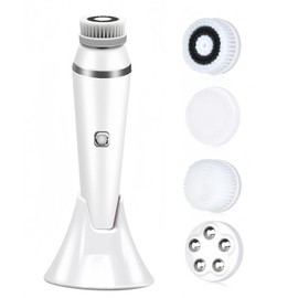 DGXWLLW Facial Cleansing Brush Rechargeable, Electric Face Scrubber for Deep Cleansing, Exfoliating, Face Massaging, 3 Speeds Adjustable Water Resistant Face Brush Cleanser with 4 Brush Heads White