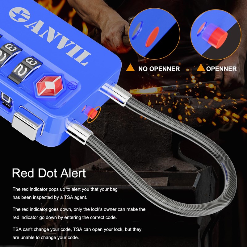 ANVIL TSA Locks for Luggage with Search Alert: Durable Cable