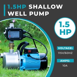 LEO 1.5 HP Water Pressure Booster Pump for Home with Smart Controller Automatic, 1200 GPH Self-Priming Shallow Well Jet Pump 110V, 164 FT Garden Sprinkler Water Transfer Pump Stainless Steel