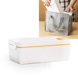 BJLIFE Cordless Electric Lunch Box, Self Heating Food Warmer, Portable Rechargeable Stainless Steel Bento Box for Work, Travel, Battery Powered, No Water Required, 1 L with Insulated Bag