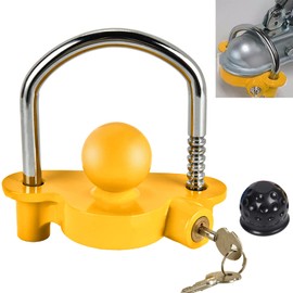 Miucoguier Anhängerschloss, Hochsicherer Anhänger Diebstahlschutz Anhänger Schloss Diebstahlsicherung Anhängerschlösser Messing Kreuzschloss mit Schutzkappe zum Schutz des Wohnwagens (Gelb)