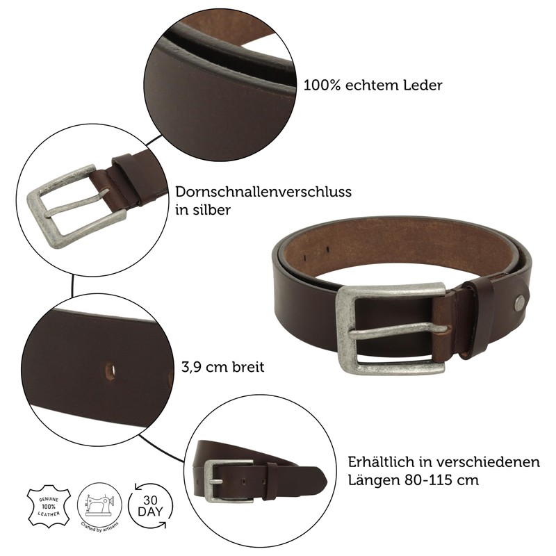 Gusti Kara Plain Leather Belt with Silver Buckle Suit Belt