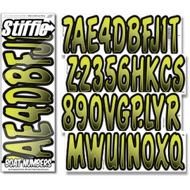 STIFFIE Waveline Electric Lime/Black 3 Inch Alpha Numeric Registration Identification Numbers Letters Stickers Decals for Marine Boats & Personal Watercraft Jet Ski Sea-Doo