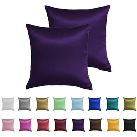 Silky Soft Satin European Pillowcase Pillow Sham - 2 Pack - 65cm x 65cm (Eggplant)