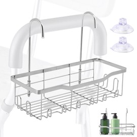 Velarionna Shower Caddy Hanging, Stainless Steel Showers Organizer Rack with Hooks and Suction Cup for Elderly Seniors Disabled Handicap