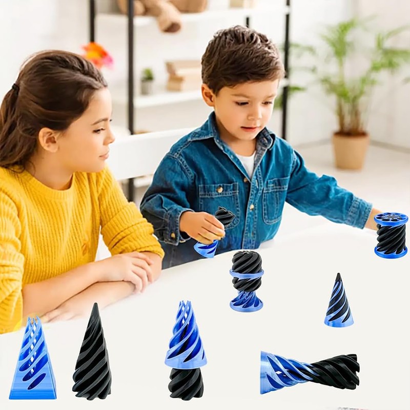 REYOK 3PCS Blue Impossible Cone Pyramid,Spiral Cone Fidget Toy,3D Printed