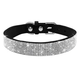 Pimaodog Collar de perro con diamantes de imitación, bonito y deslumbrante piel de ante suave, ajustable, collar de diamantes de cristal para cachorros pequeños, medianos y grandes (S: 26 - 32 cm, negro)