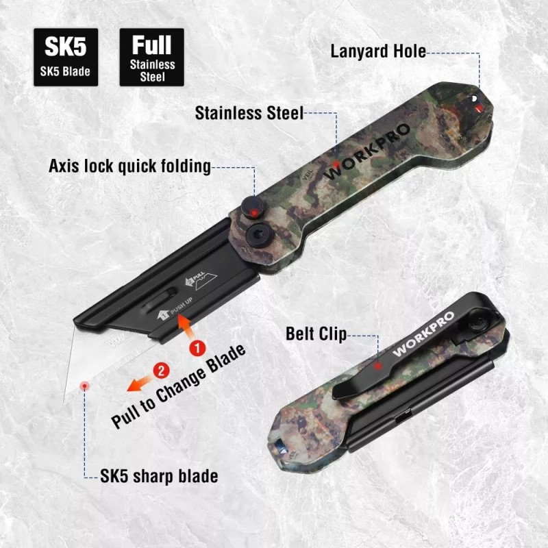 Workpro 1 x Folding Utility Knife 10PCS Blades Quick Change