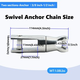 MAMDAFAON Boat Swivel Anchor,316 Stainless Steel Anchor Chain Swivel Connector for Boating & Sailing,Corrosion-Resistant