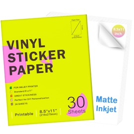 Ruibytree 30 Sheets 8.5 x 11 inch Matte White Vinyl Self-adhesive Labels, Waterproof Labels Compatible with Inkjet Printers,Tear Resistant, Easy to Peel,Non-Blistering