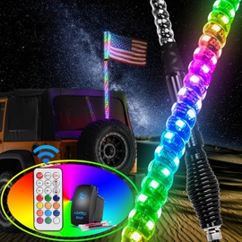 Nilight 1PC 4FT Spiral RGB Led Whip Light with Spring Base Chasing Light RF Remote Control Lighted Antenna Whips for Can-Am ATV UTV RZR Polaris Dune Buggy Offroad Truck, 2 Years Warranty