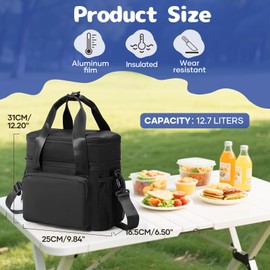 HPLQQ Insulated Lunch Bag, Leakproof Lunch Box for Women Men, Portable Tote Bag Thermal Cooler Lunch Container with Adjustable Strap for Adult/Kids for Work, School, Picnic, Outdoor, BBQ,D1-Black