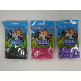 Perler Beads Lot 3 Packs 1000 Each Iron On Fuse Dark Gray Purple Bubblegum color